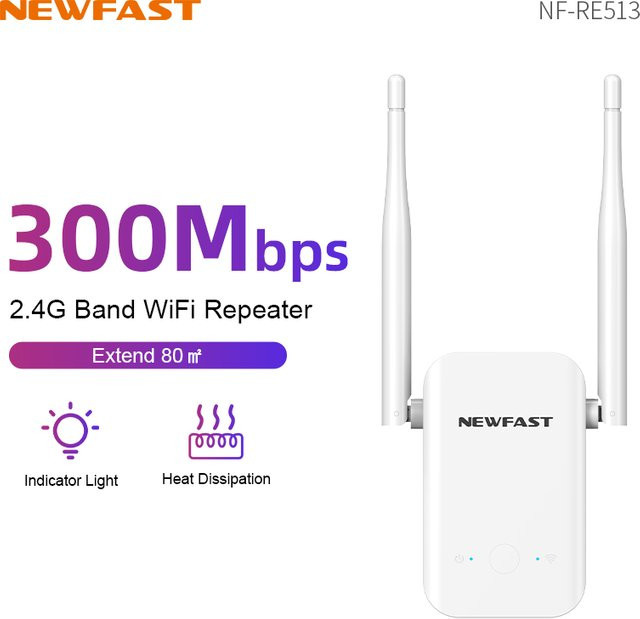 NEWFAST WiFi Repeater 300 Mbps Single Band 2,4G WLAN Verstärker mit 2 Antennen in Weiß - Bild 1
