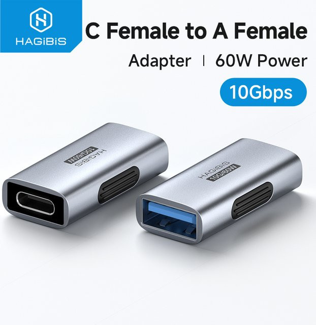 Hagibis USB-C auf USB-A Adapter, USB 3.2 OTG-Konverter mit 60 W Ladefunktion, Farbe: Silber/Grau - Bild 1