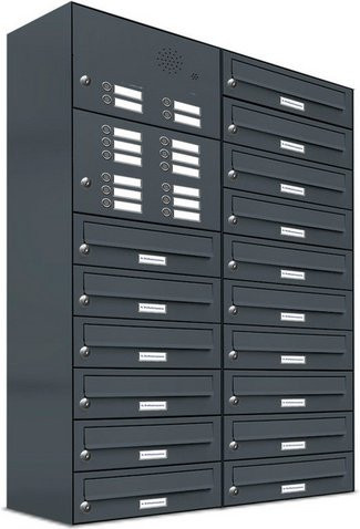 AL Briefkasten für 16 Parteien, Aufputzmontage, grau, B/T/H: 76,6 x 27,5 x 115 cm - Bild 1
