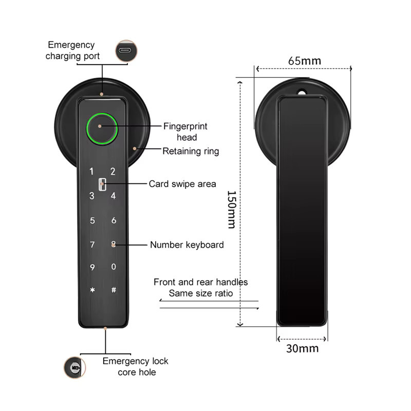 Smartes Digitales Türschloss mit Tuya App und WLAN-Fernbedienung in Schwarz mit Fingerabdruck, Passwort, RFID und IC-Karte für Holz- und Metalltüren - Bild 2
