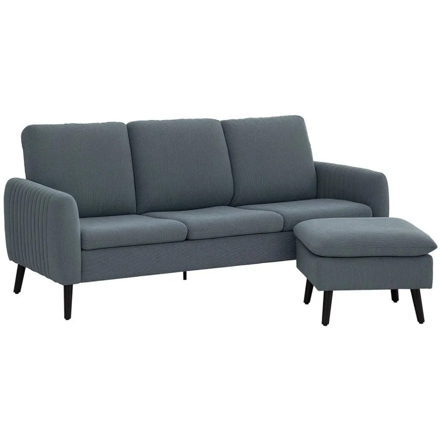 HOMCOM Ecksofa in Dunkelgrau mit Hocker, moderner L-Form aus Polyester und Kautschukholz, B/T/H: 196 x 140 x 88 cm - Bild 2