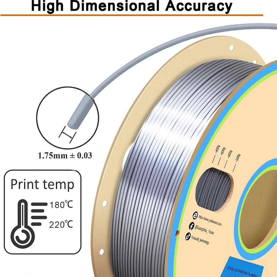 MANLANG PLA Filament Silber, 1,75 mm Durchmesser, 250 g Spule für FDM 3D-Drucker - Bild 3