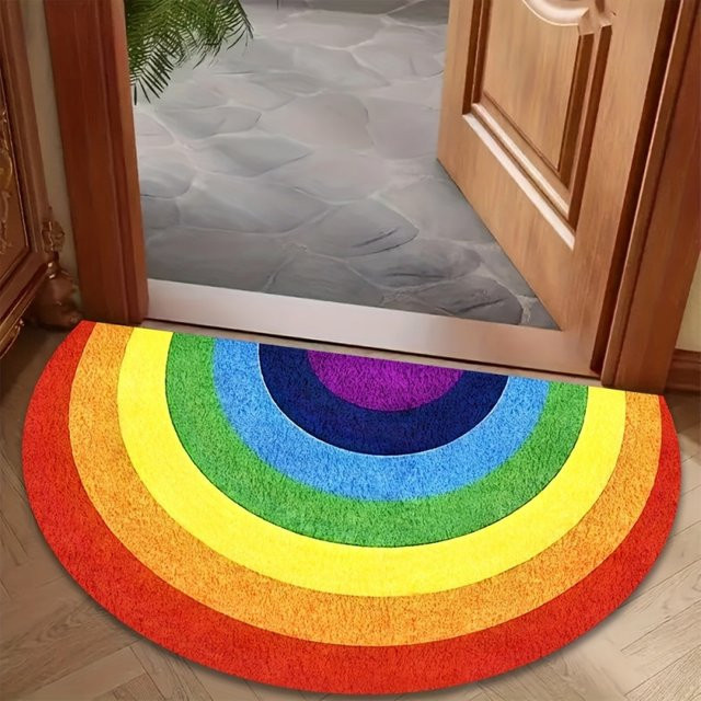 VIKAMA Regenbogen-Halbkreis-Fußmatte, rutschfest und pflegeleicht, Mehrfarbig, B/T: 60 x 40 cm - Bild 1