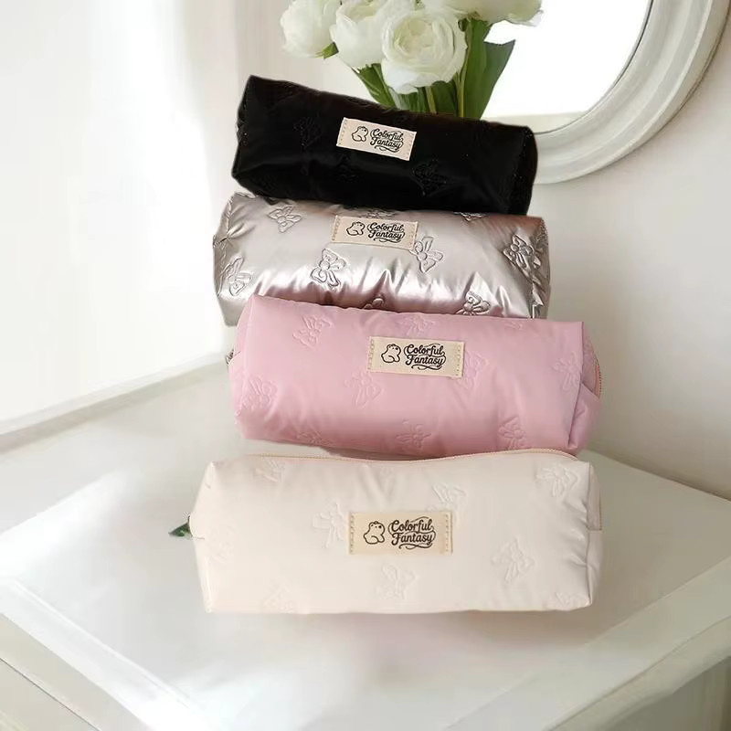 JETTING Federmäppchen mit Schleifen-Design und Reißverschluss in Silber, großkapazitive Stifttasche aus Polyester für Schule und Kosmetik - Bild 3