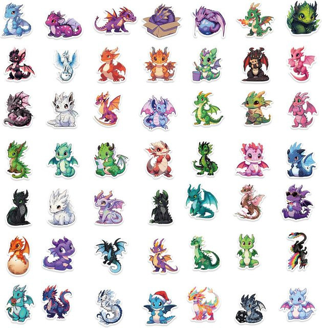 Binchi Outdoor Product Cartoon Drachen Aufkleber Set, 100 Stück, Mehrfarbig, für Laptop, Gepäck und Wanddekoration - Bild 1