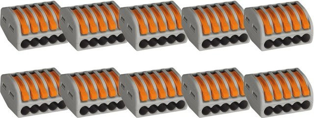 vasalat Set WAGO 222 Verbindungsklemmen 5-polig 0,08-4 mm² mit Hebel, 10 Stück, grau und orange - Bild 1