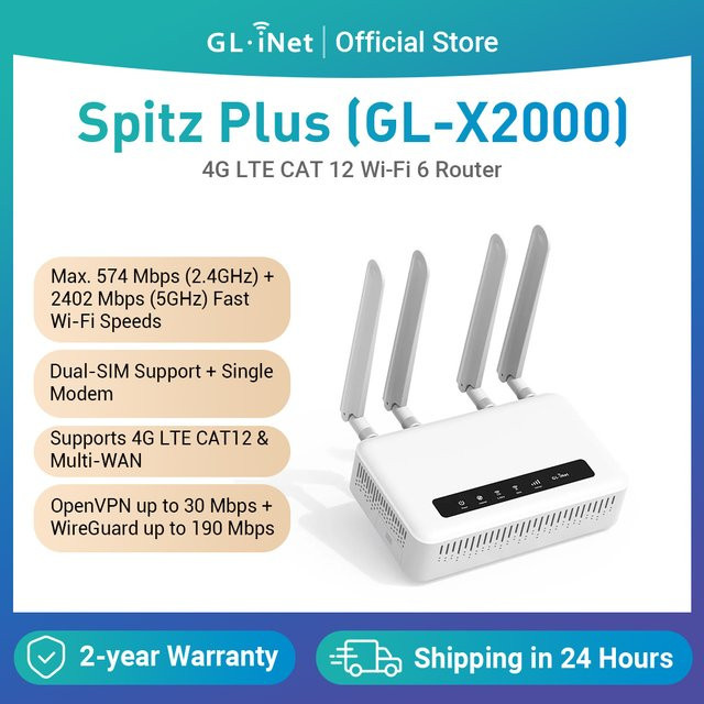GL.iNet Spitz Plus GL-X2000 4G LTE CAT 12 OpenWrt WLAN 6 Router mit Dual-SIM und Dual-Band in Weiß - Bild 1