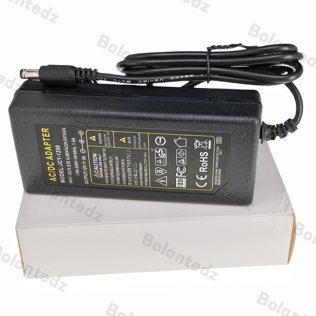Bolantedz Universal Netzteil 12V 5A AC 100V 220V DC 5000mA Konverter Adapter in Schwarz mit 5,5mm x 2,1-2,5mm Anschluss für LED Streifen und CCTV - Bild 1