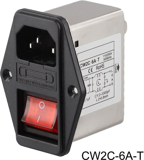 Onourown Netzfilter CW2C-6A-T mit 6A IEC-Buchsen in Schwarz - Bild 1