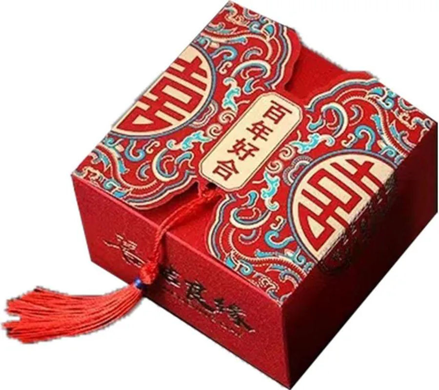 CosyHome Chinesische Süßigkeitenbox in Rot, Quadratische Dekobox im Orientalischen Stil, B/T/H: 6,5 x 6,5 x 4,5 cm - Bild 1
