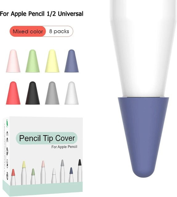 8er Set weiche Silikon Stiftspitzen-Abdeckungen für Apple Pencil 1 und 2 in Weiß und Multicolour - Bild 1