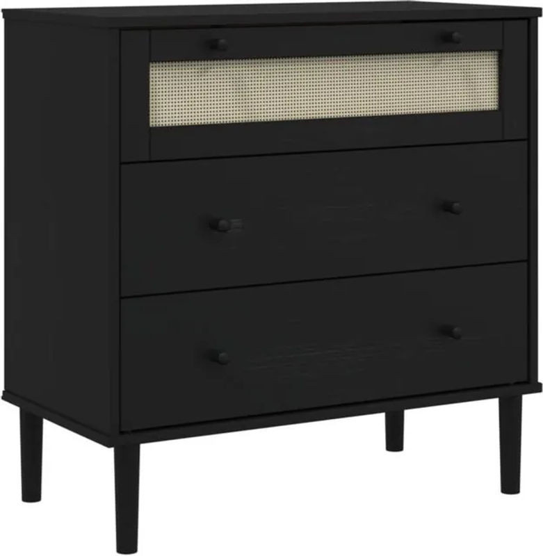 Schubladenkommode Senja von vidaxl in Schwarz mit Rattan-Look aus Kiefernholz, B/T/H: 80 x 40 x 80 cm - Bild 1