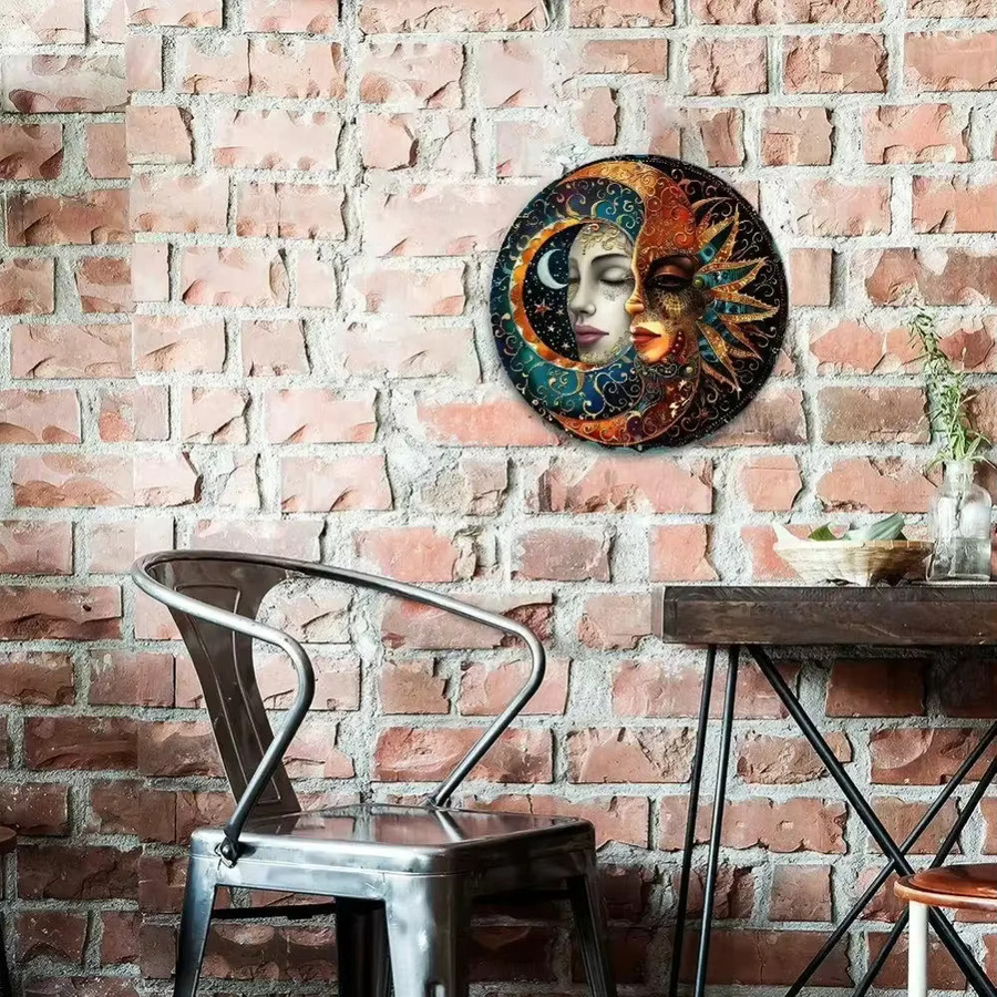 Runde Vintage-Wandkunst aus Metall von Potdemiel mit Sonne, Mond, Sternen und Vögeln in Multicolour, Boho-Design für Innen- und Außenbereiche, Durchmesser: 20 cm - Bild 4