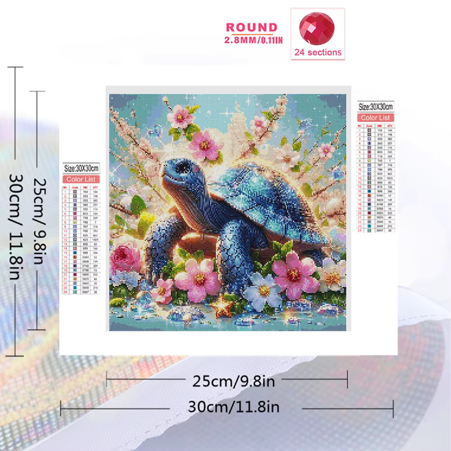 EverShine Diamant-Mosaik DIY-Stickerei Meeresschildkröte mit Gänseblümchen-Dekor, quadratisch, Breite: 20 cm, Höhe: 20 cm - Bild 2