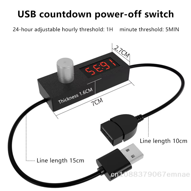 JETTING Tragbarer digitaler Countdown-Timer mit 24-Stunden-Automatikabschaltung und USB-Schalterkabel in Schwarz - Bild 2