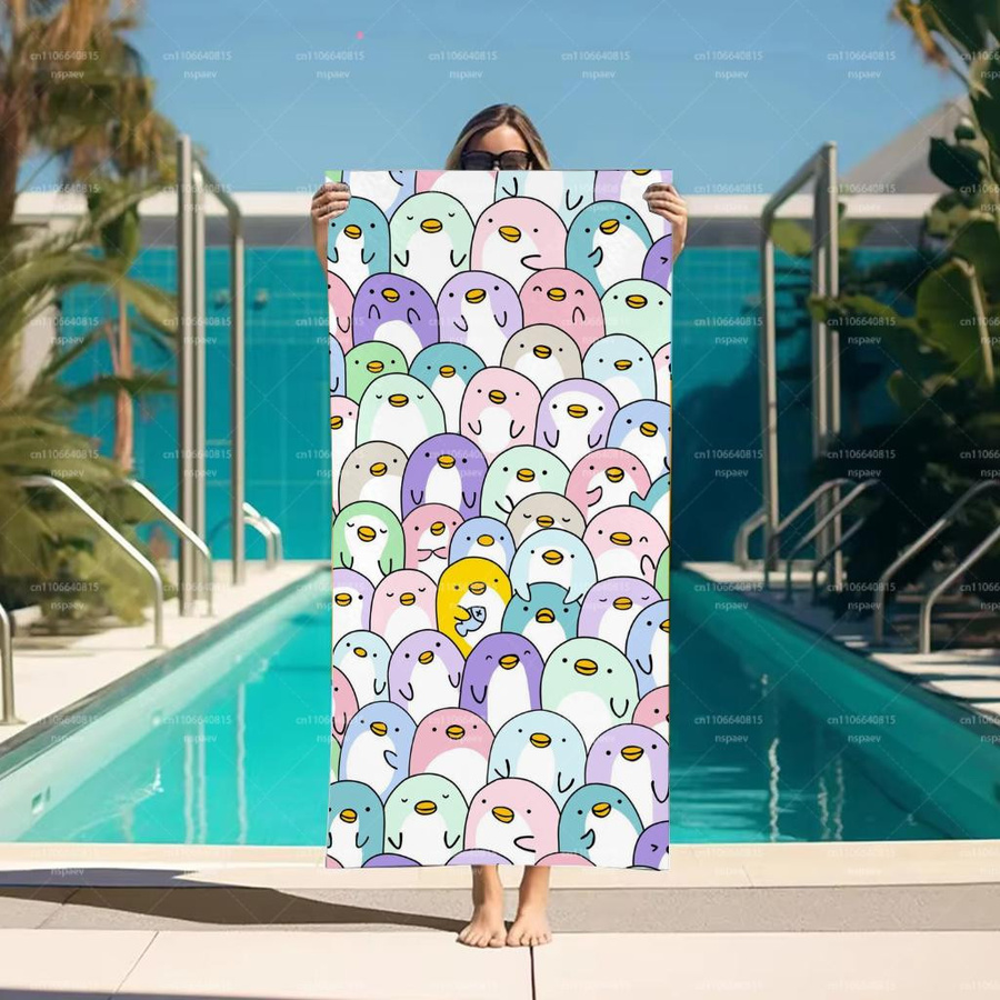 Ka Chen Muda Strandtuch Pinguin-Design in Pastellfarben, schnelltrocknendes Handtuch, B: 40 cm, H: 60 cm - Bild 2