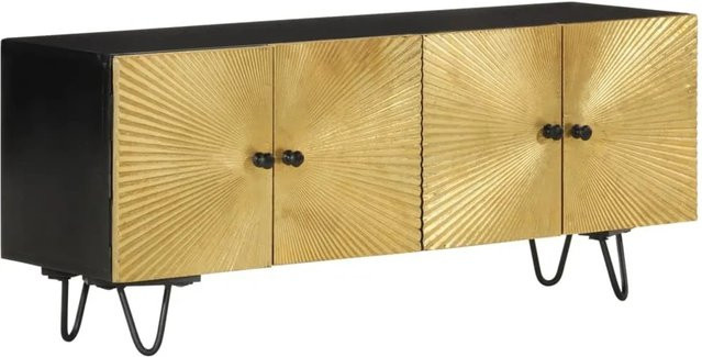 vidaXL TV-Schrank aus massivem Mangoholz in Schwarz und Gold, B/T/H: 110 x 30 x 45 cm - Bild 1