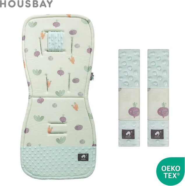 HOUSBAY 2-teiliges Kinderwagen Zubehör Set mit Cartoon Print Kissen und Gürtel Abdeckung in Multicolour zur Stoßdämpfung und Wirbelsäulenschutz - Bild 1