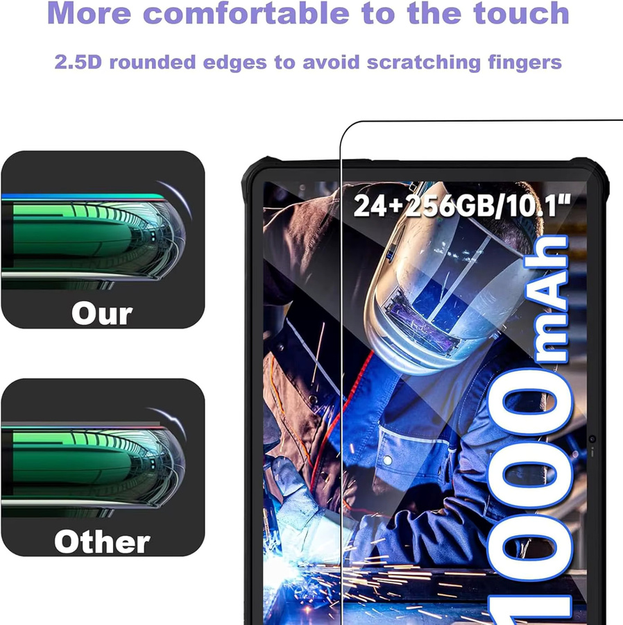 Oukitel RT9 2025 Displayschutzfolie aus gehärtetem Glas, 10,1 Zoll, transparent, 9H kratzfest und HD klar - Bild 6