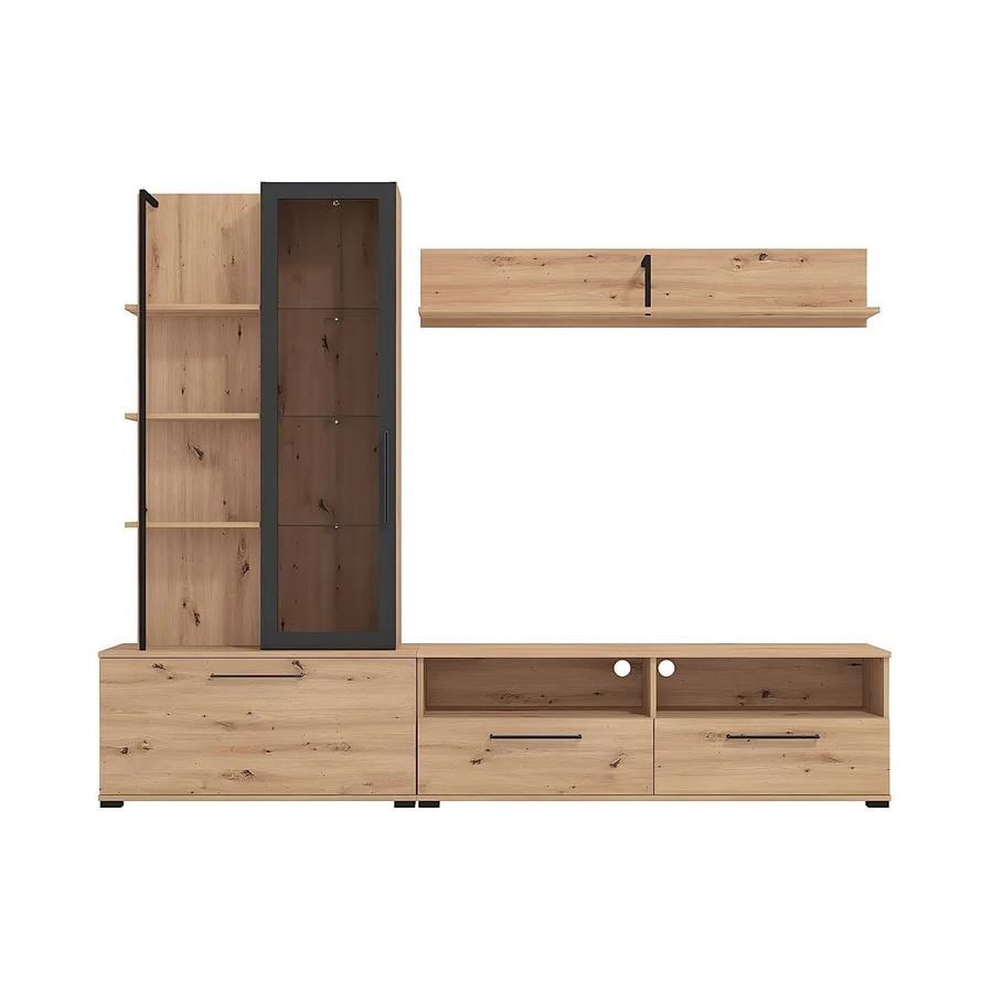 Vente-unique TV-Wand Dublin in Eiche Natur mit Glastüren und Regalfächern, Breite: 229,5 cm - Bild 2