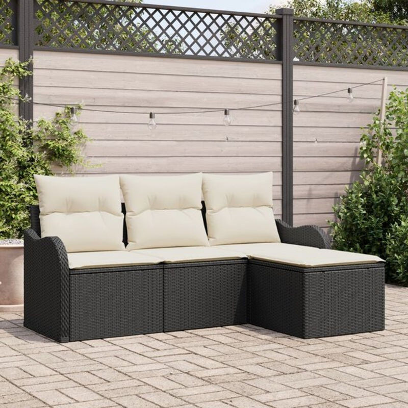 vidaxl Garten-Sofa-Set aus Poly-Rattan mit 4 Teilen und Kissen in Schwarz und Beige - Bild 1