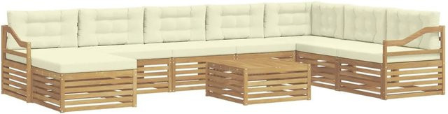 vidaXL 9-tlg. Outdoor-Sofagarnitur in L-Form aus Akazienholz mit Kissen in Weiß und Beige - Bild 1