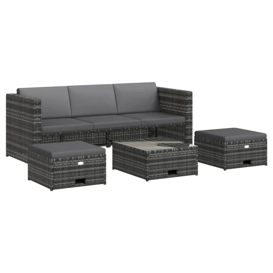 vidaXL 4-tlg Garten-Lounge-Set Modell 15 aus Poly Rattan in Grau mit Auflagen und Glastisch - Bild 2