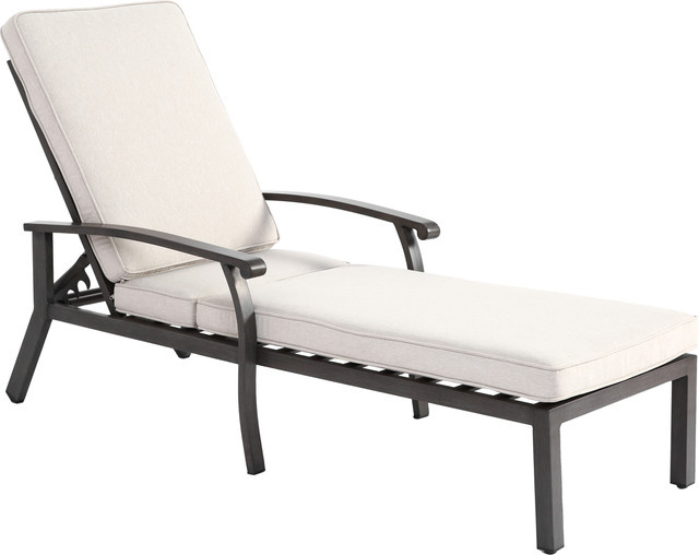 Moderner Lounge-Patio-Stuhl aus Aluminium in Beige mit verstellbarer Rückenlehne und UV-beständigem Polsterstoff - Bild 1