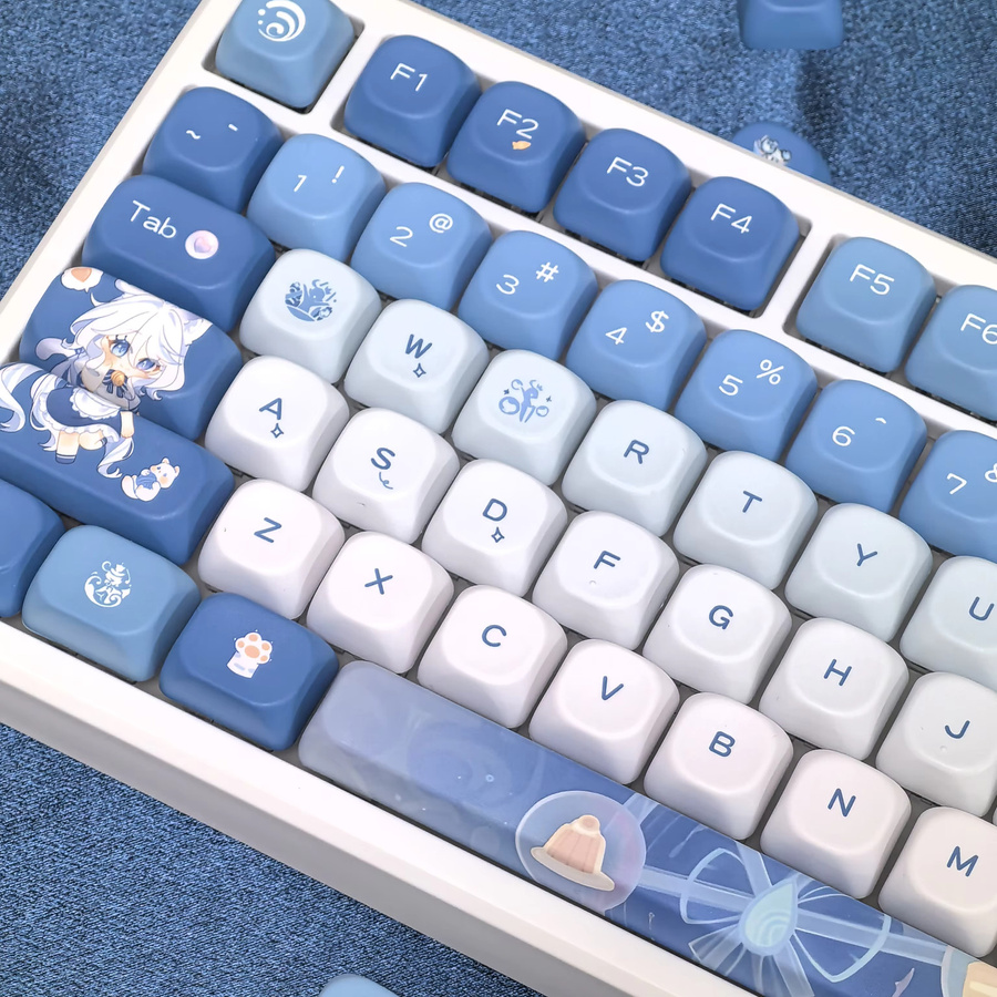 MAIMOOO Genshin Impact Fufu Tastenkappen Blau Niedliche Moa PBT DIY Keycaps für MX Switches 137 Tasten - Bild 3