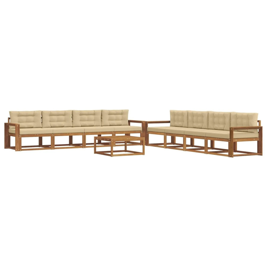 vidaXL Outdoor-Sofagarnitur 9-tlg. aus Akazienholz in Natur und Beige mit L-Form und Kissen - Bild 2