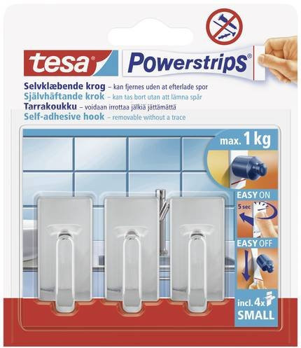 tesa Powerstrips Klebehaken Small Classic in Silber, 3 Stück - Bild 1