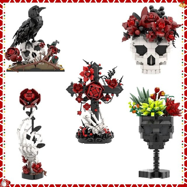 Gobricks MOC Schädel Rosen Bouquet, Bausteine, Gothic, Fantasy - Bild 1