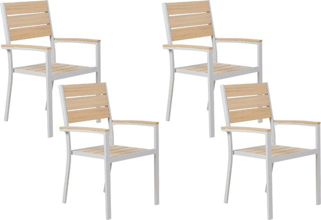 Beliani Gartenstuhl modern in Beige und Weiss aus pulverbeschichtetem Aluminium, stapelbar, B/T/H: 57 x 57 x 90 cm - Bild 1