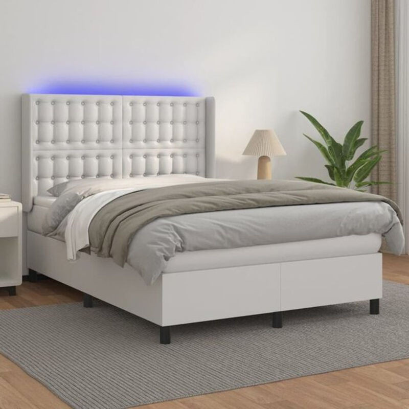 Vidaxl Boxspringbett mit Matratze in Weiß aus Kunstleder mit Massivholz B/T/H: 140 x 200 cm - Bild 1