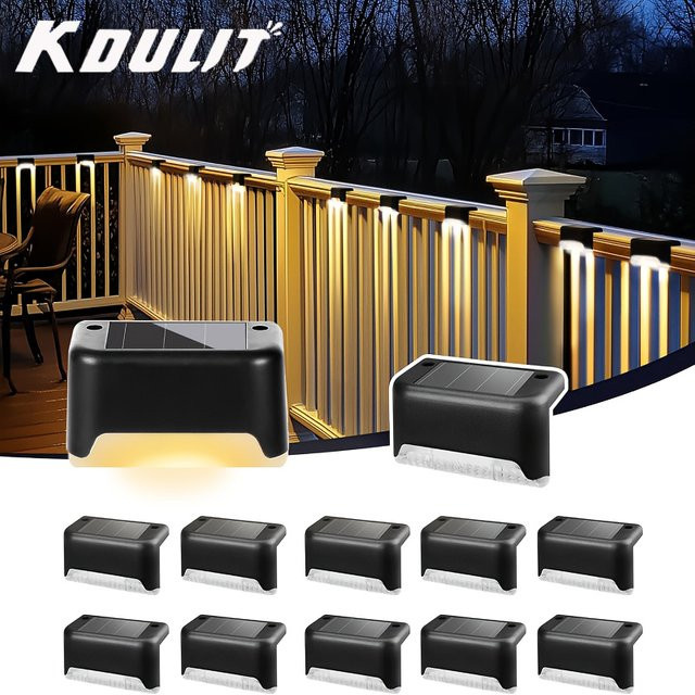 KDULIT Solar-Terrassenleuchten Set, wasserdichte LED-Zaunleuchten in Schwarz mit warmweißem Licht für Garten, Terrasse, Treppen und Wege - Bild 1