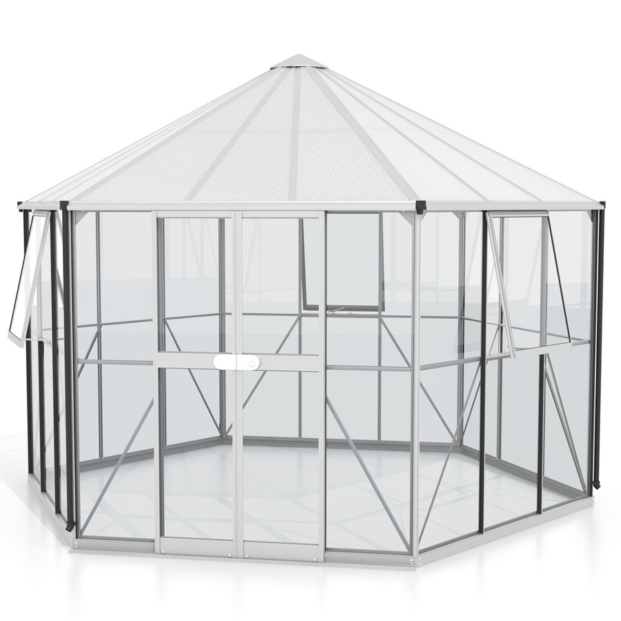Vitavia Gewächshaus Pi 9000 in Silber mit Aluminiumrahmen, Doppel-Schiebetür und Faltdach aus Polycarbonat und ESG-Glas - Bild 2