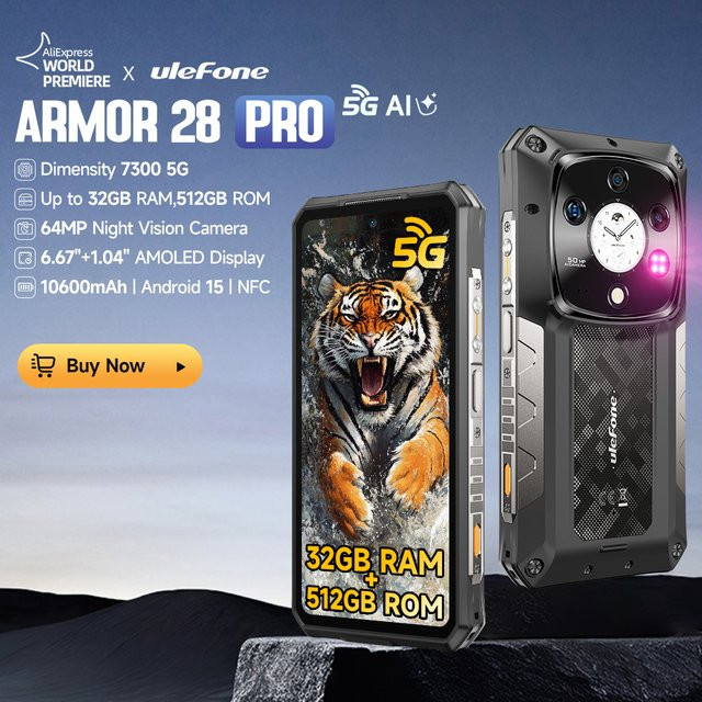 Ulefone Armor 28 Pro 5G Robustes Smartphone mit 512 GB ROM, 32 GB RAM, 10600 mAh Akku und 6,67 Zoll AMOLED Display in Schwarz - Bild 1