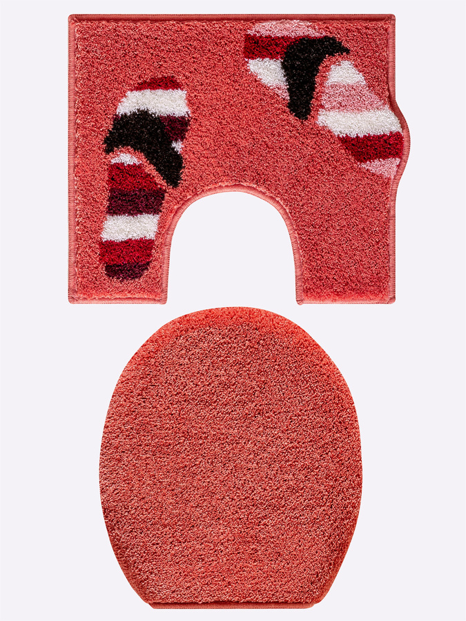 Rutschfeste Badematte in Koralle mit grafischem Design aus 100% Polyacryl, geeignet für Fußbodenheizung - Bild 2