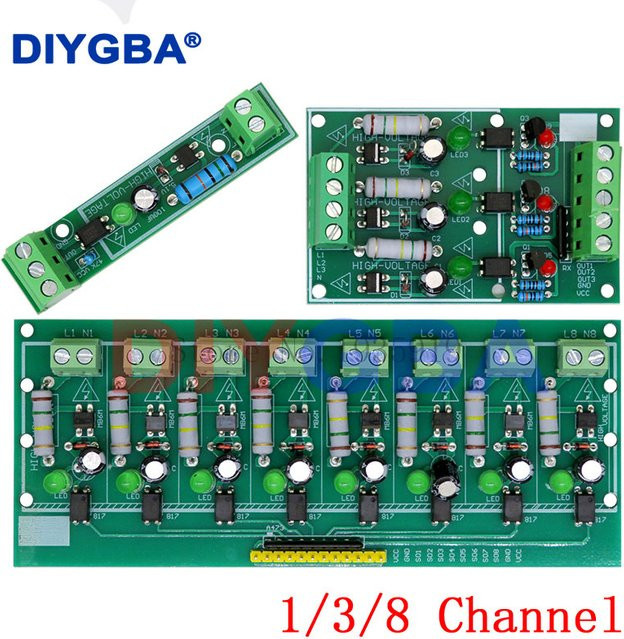 DNIGEF Optokoppler Isolationsmodul zur Spannungserkennung für PLC, 1/3/8 Bit, AC 220 V, adaptiv 3-5 V, Farbe: Grün - Bild 1