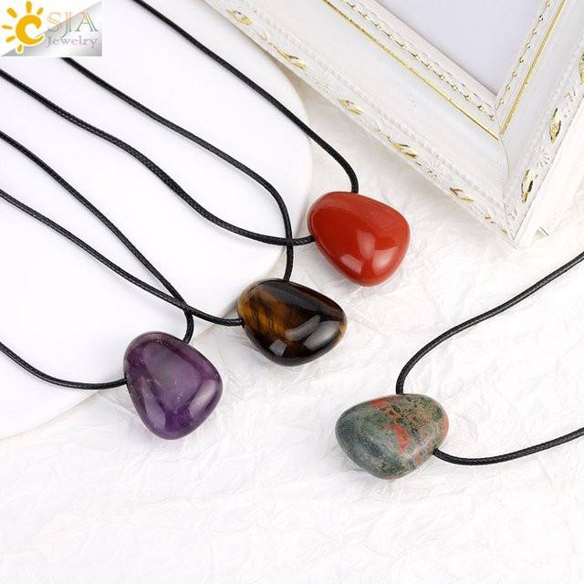 CSJA Anhänger Halskette, Naturstein, Herren, Amethyst, Tigerauge, Obsidian, Rosenquarz, Lapis - Bild 1