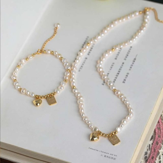 V-best Schmuck-Set, Halskette, Armband, Perle, 14K Gold gefüllt, Damen - Bild 1