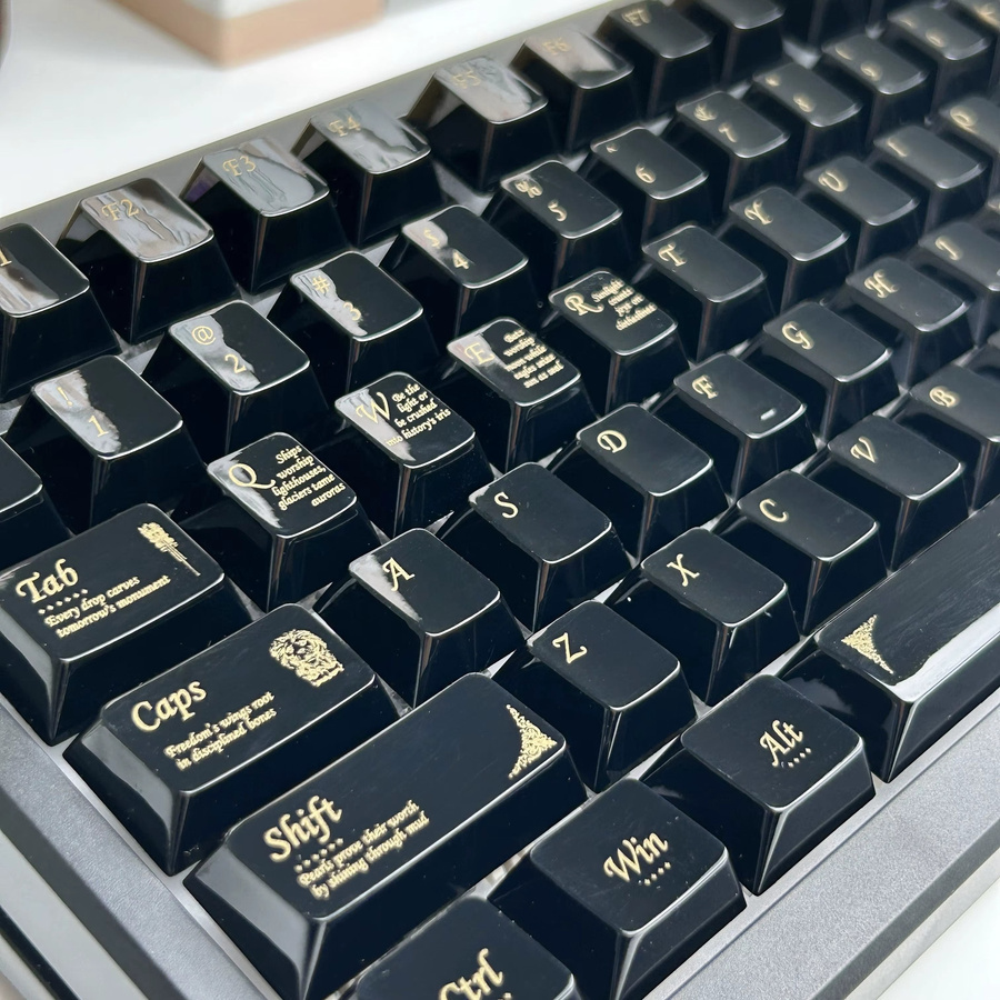 MAIMOOO Keramikstruktur-Tastenkappen im Kirschprofil aus PC in Schwarz-Gold für mechanische Tastaturen mit MX-Schaltern - Bild 2