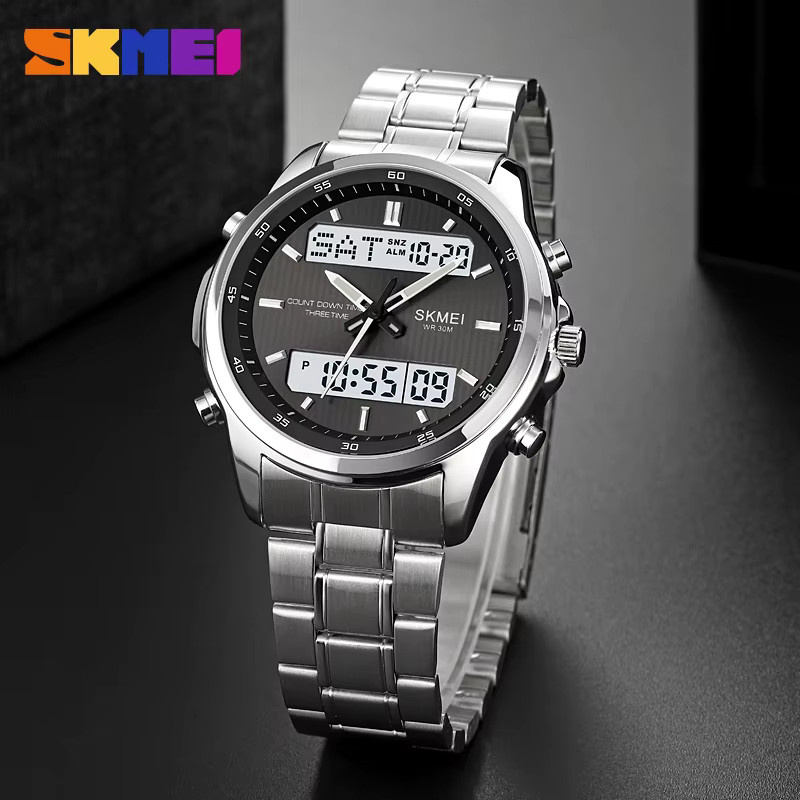 SKMEI Armbanduhr, Digitaluhr, Quarz, Edelstahl, Silber, Herren - Bild 3