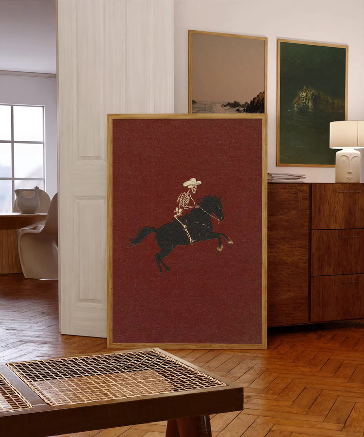 Retro Western Wanddekoration SHENCHEN Skelett Cowboy und Bucking Bronco Poster im Gothic Stil - Bild 2