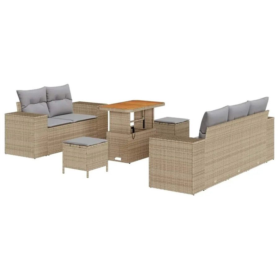 vidaXL Garten-Sofa-Set 8-teilig aus Poly-Rattan und Akazienholz in Beige mit Polstern - Bild 2