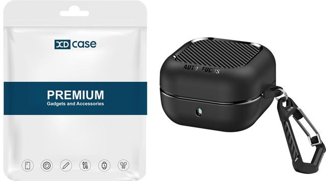 XDcase Stoßfeste Schutzhülle für Samsung Galaxy Buds4 / Buds4 Pro mit Faserstruktur und Karabiner, Schwarz - Bild 1