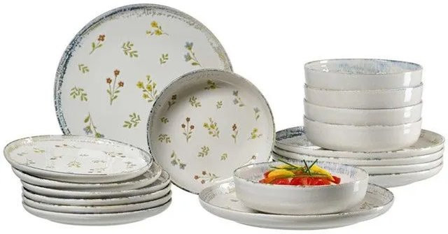 Ritzenhoff & Breker Viola 18-teiliges Dinner-Set aus Steinzeug in Weiß und Multicolour mit floralem Design - Bild 1