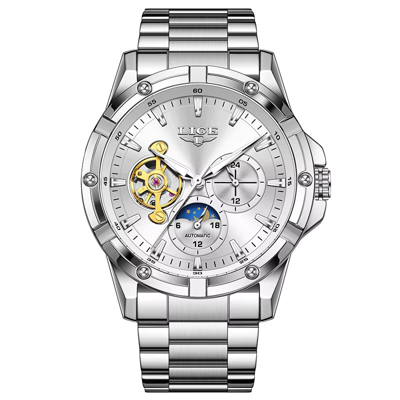 LIGE Chronograph, Automatik, Edelstahl, Silber, Herren - Bild 7