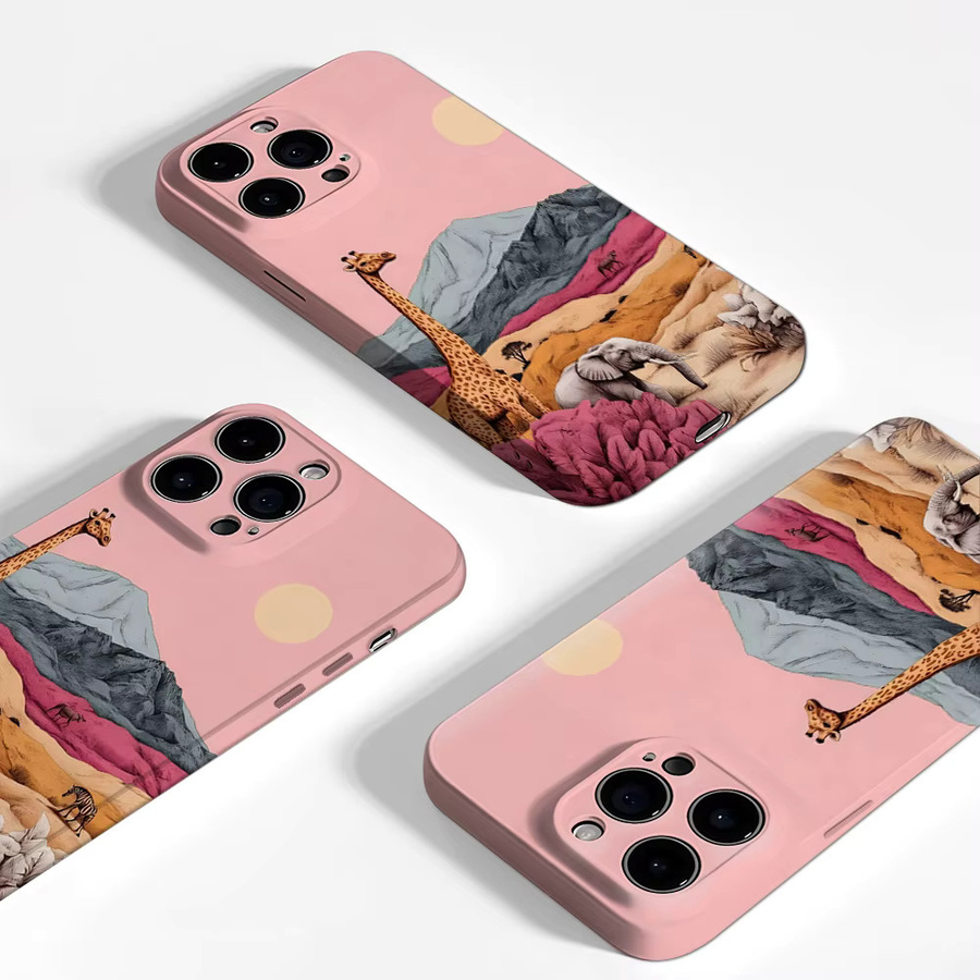 Handyhülle mit pastellfarbener Safari-Szene für iPhone 17 16 15 14 13 12 11 Pro Max Plus von Potdemiel in Multicolour mit doppelschichtiger Rückseite - Bild 3
