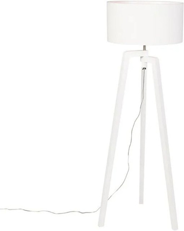 QAZQA Puros Stehlampe aus weißem Holz mit Stoffschirm, dimmbar, E27, Höhe: 145 cm